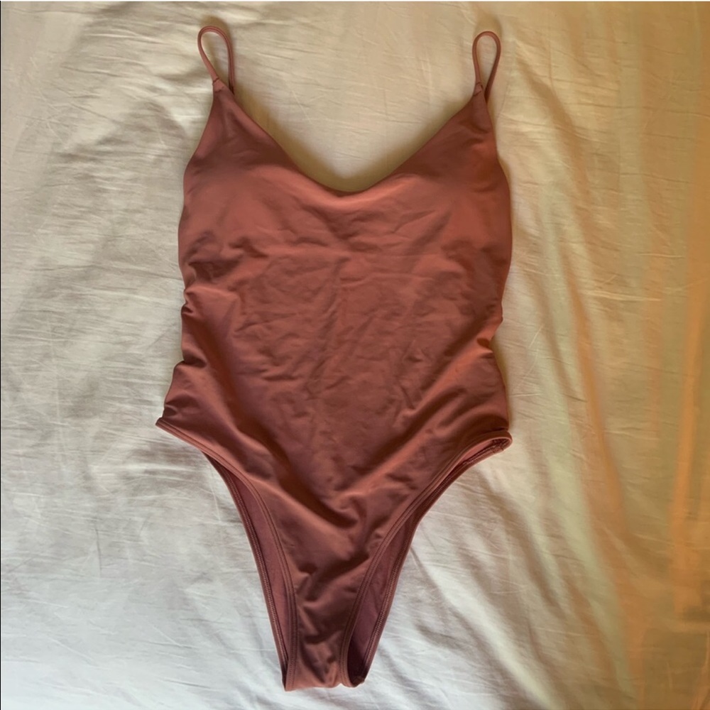 Mauve one-piece bathing suit